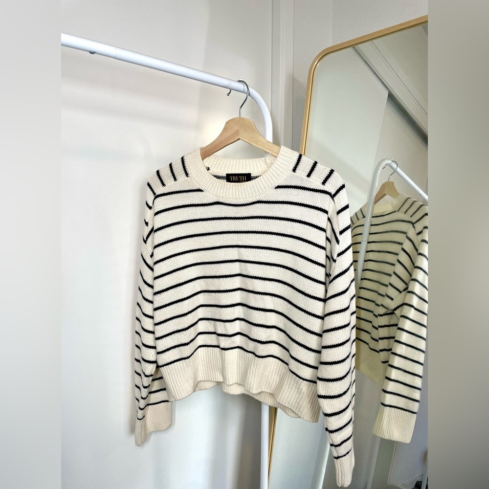 Truth by Republic Navy Striped Oversized Knit Sweater